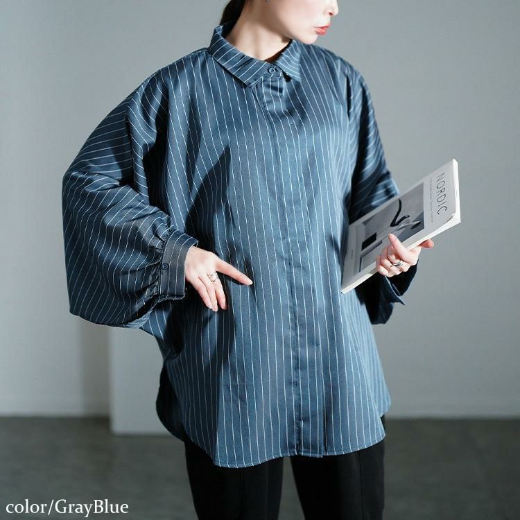 大きいサイズ レディース ピンストライプドルマンシャツ sw-0678