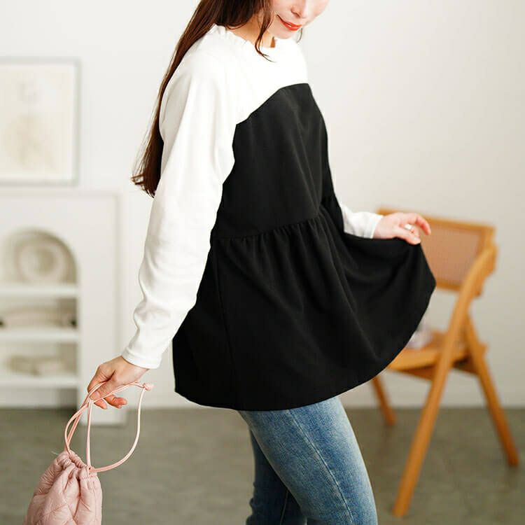 大きいサイズ レディース ビスチェドッキングフリルネックチュニック　cpdai-659528