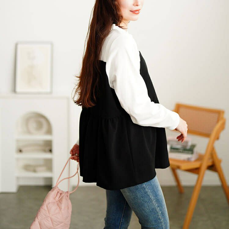 大きいサイズ レディース ビスチェドッキングフリルネックチュニック　cpdai-659528