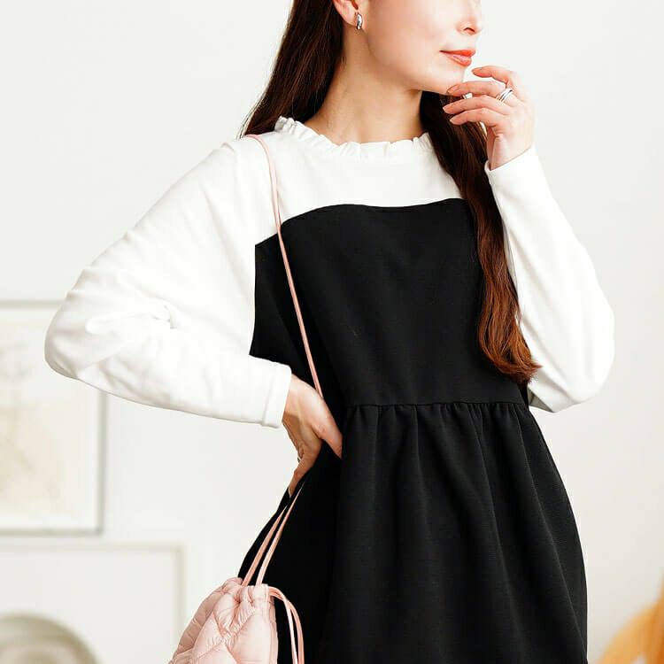 大きいサイズ レディース ビスチェドッキングフリルネックチュニック　cpdai-659528