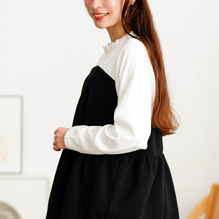 大きいサイズ レディース ビスチェドッキングフリルネックチュニック　cpdai-659528