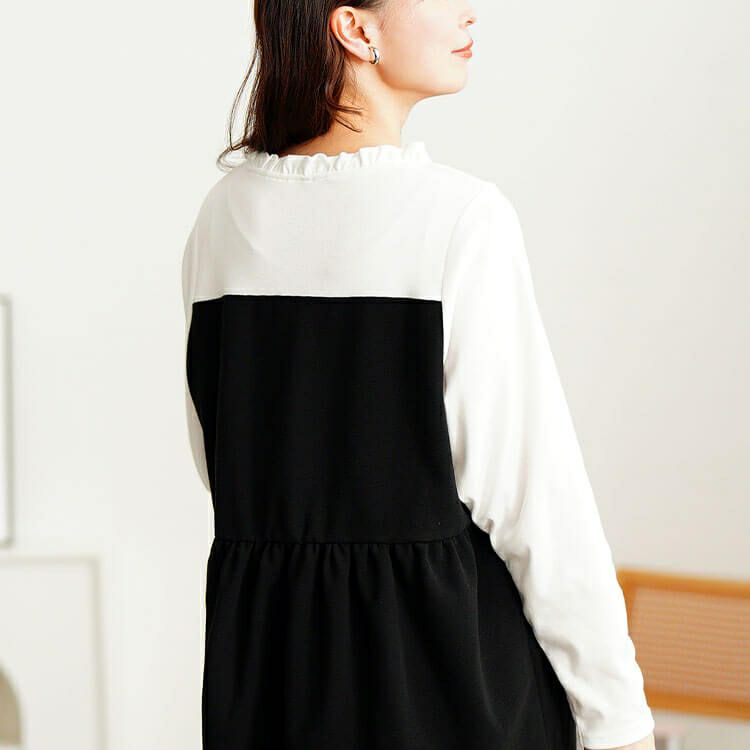 大きいサイズ レディース ビスチェドッキングフリルネックチュニック　cpdai-659528