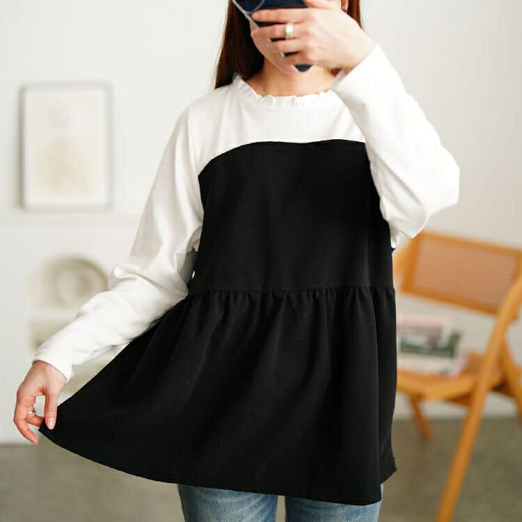 大きいサイズ レディース ビスチェドッキングフリルネックチュニック　cpdai-659528