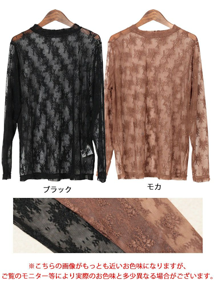 大きいサイズ レディース ミニハイネック花柄チュールレーストップス　cpdai-659594 【メール便可】