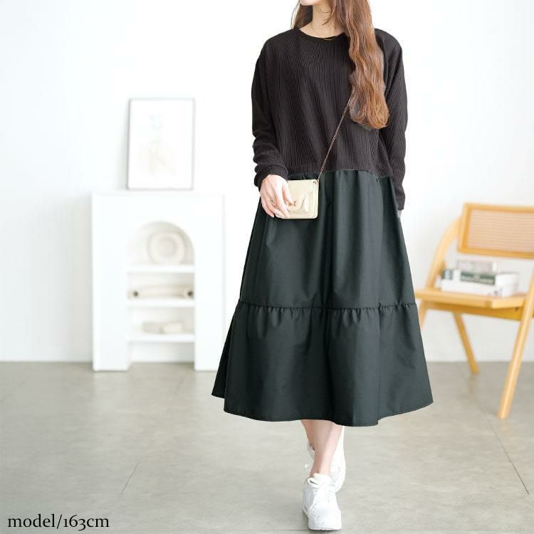 大きいサイズ レディース ティアードドッキングワンピース　cpdai-659547 【メール便可】 チャコール
