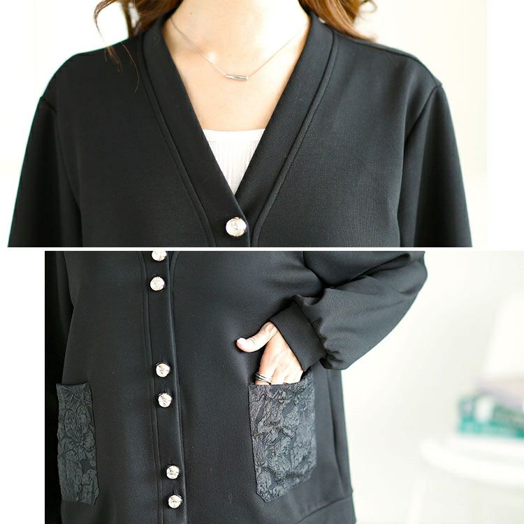 大きいサイズ レディース 花柄ポケットVネックカーディガン　goldy-1640