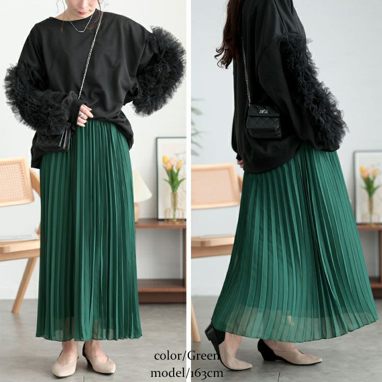 大きいサイズ レディース シフォンプリーツスカート　416803s