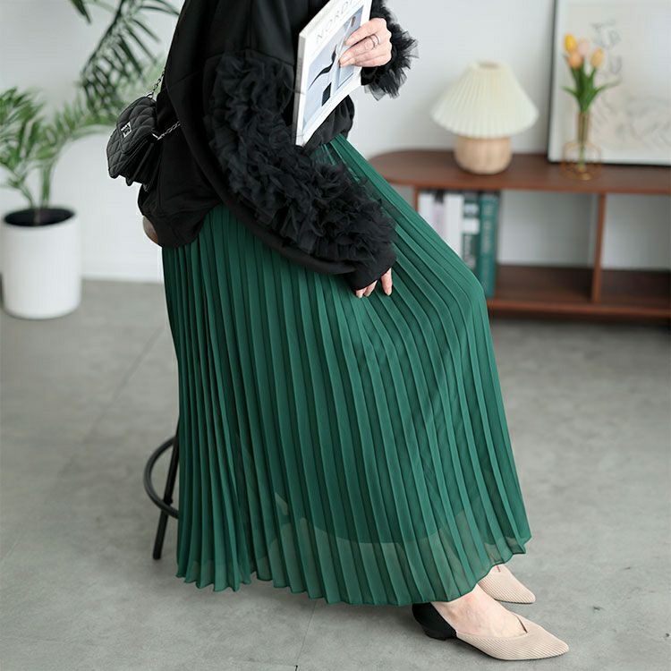 大きいサイズ レディース シフォンプリーツスカート　416803s