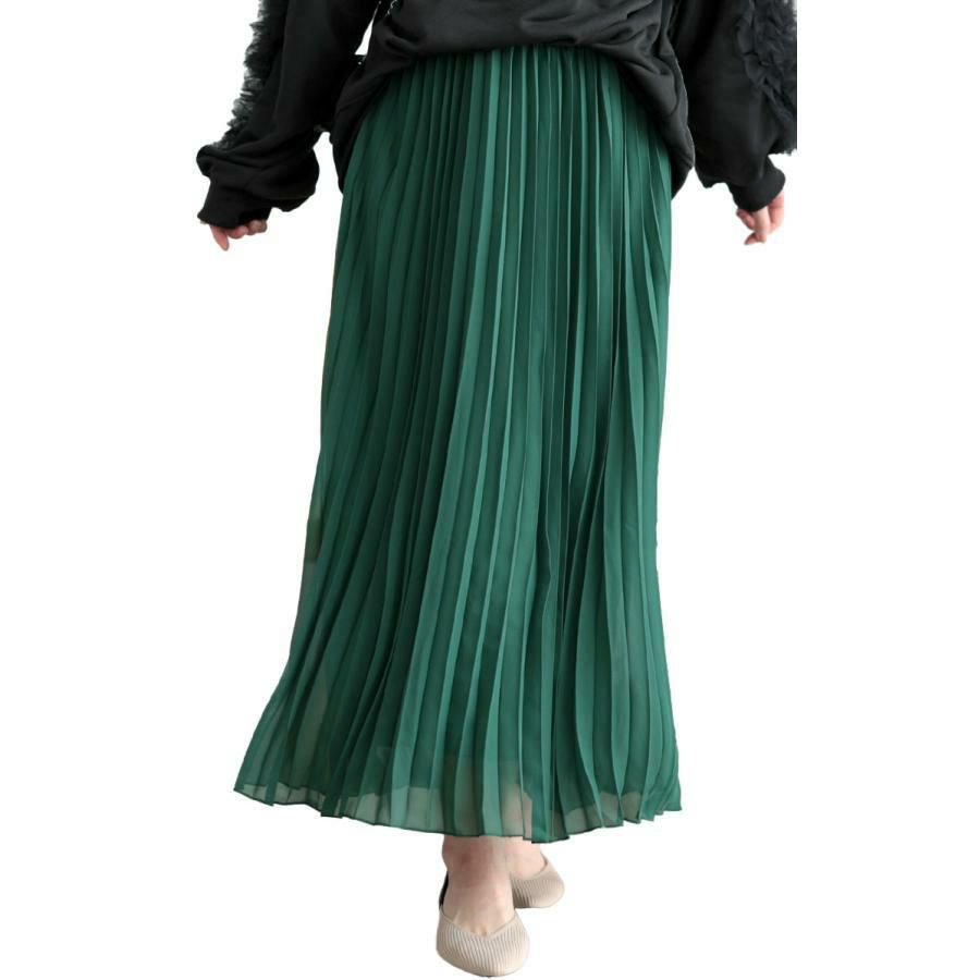 大きいサイズ レディース シフォンプリーツスカート　416803s グリーン