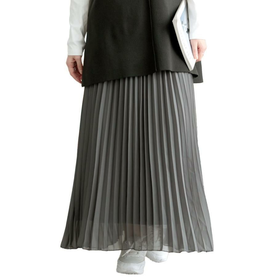大きいサイズ レディース シフォンプリーツスカート　416803s チャコール