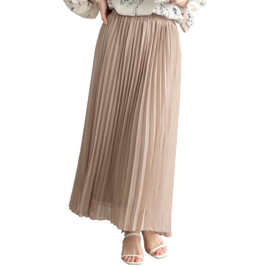 大きいサイズ レディース シフォンプリーツスカート　416803s ベージュ