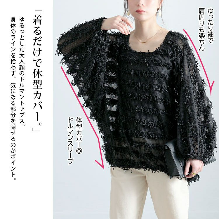 大きいサイズ レディース フリンジボーダージャガードドルマン　jp530 【メール便可】