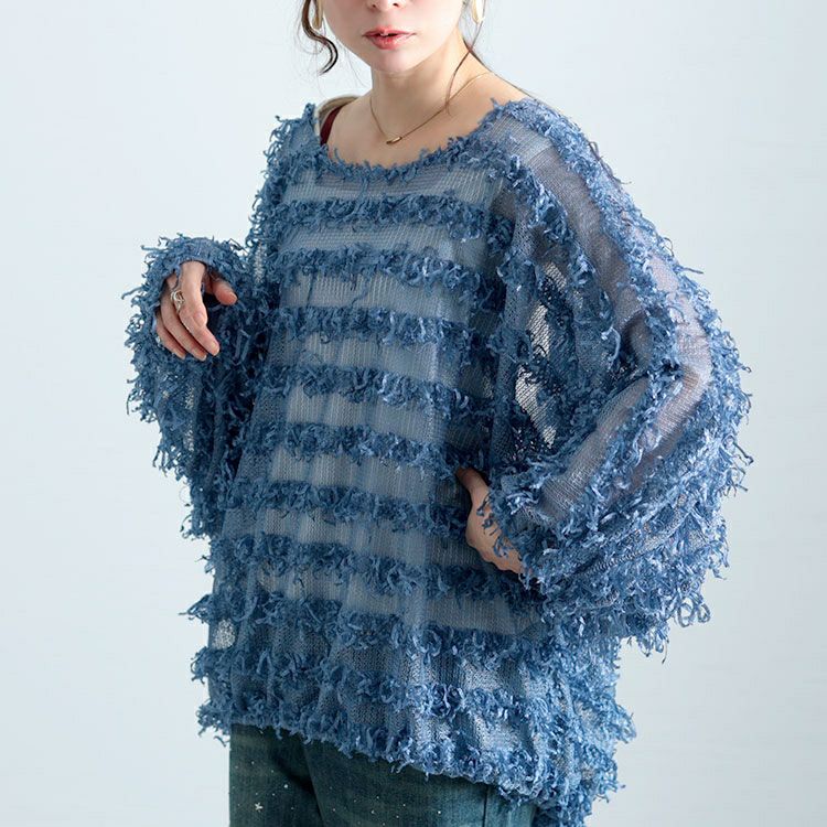 大きいサイズ レディース フリンジボーダージャガードドルマン　jp530 【メール便可】