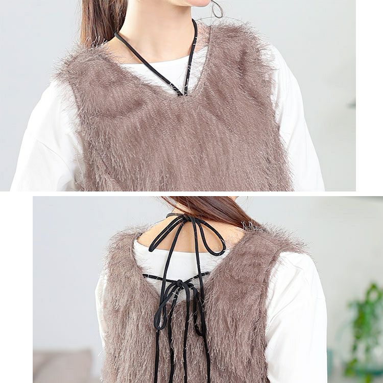 大きいサイズ レディース ホルターネックシャギーベスト　jp524 【メール便可】