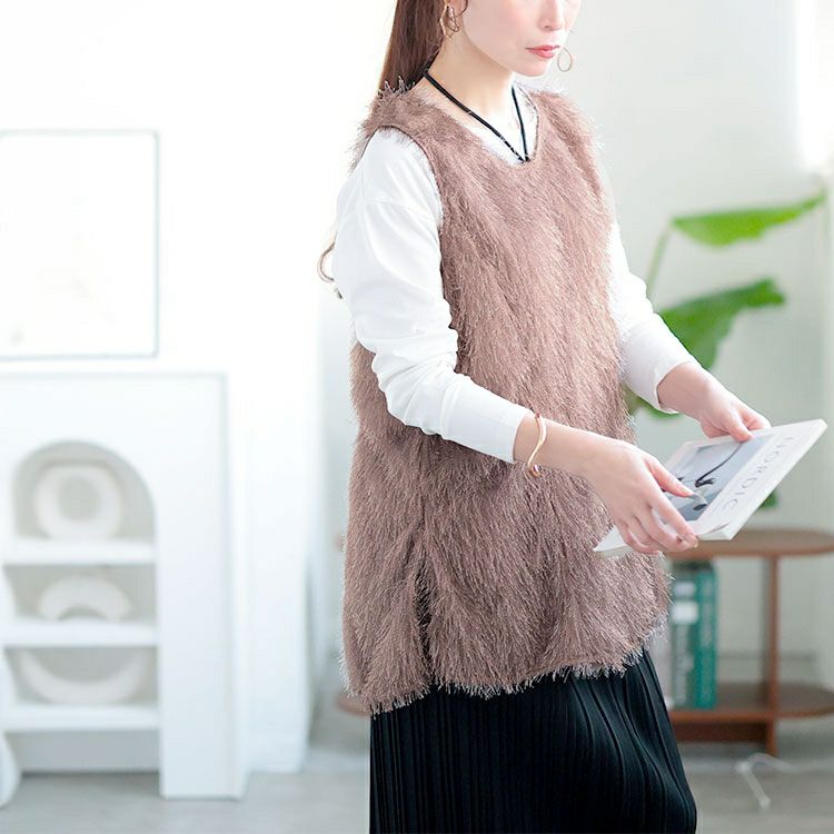 大きいサイズ レディース ホルターネックシャギーベスト　jp524 【メール便可】