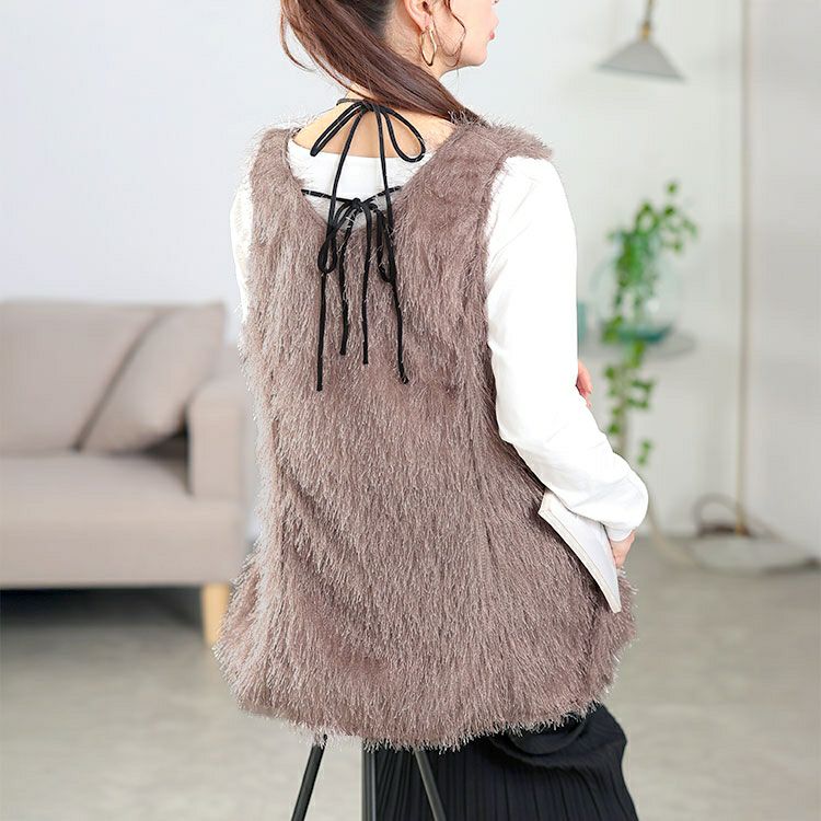 大きいサイズ レディース ホルターネックシャギーベスト　jp524 【メール便可】