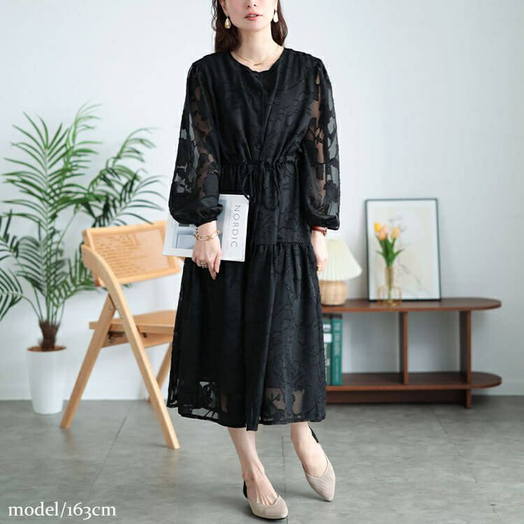大きいサイズ レディース 花柄ジャガードティアードワンピース　jp535 【メール便可】