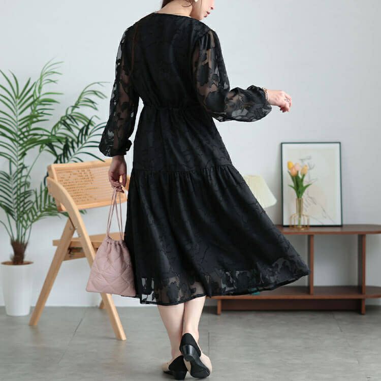 大きいサイズ レディース 花柄ジャガードティアードワンピース　jp535 【メール便可】