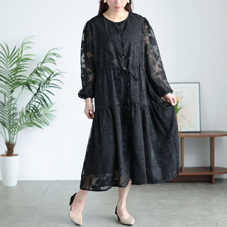 大きいサイズ レディース 花柄ジャガードティアードワンピース　jp535 【メール便可】
