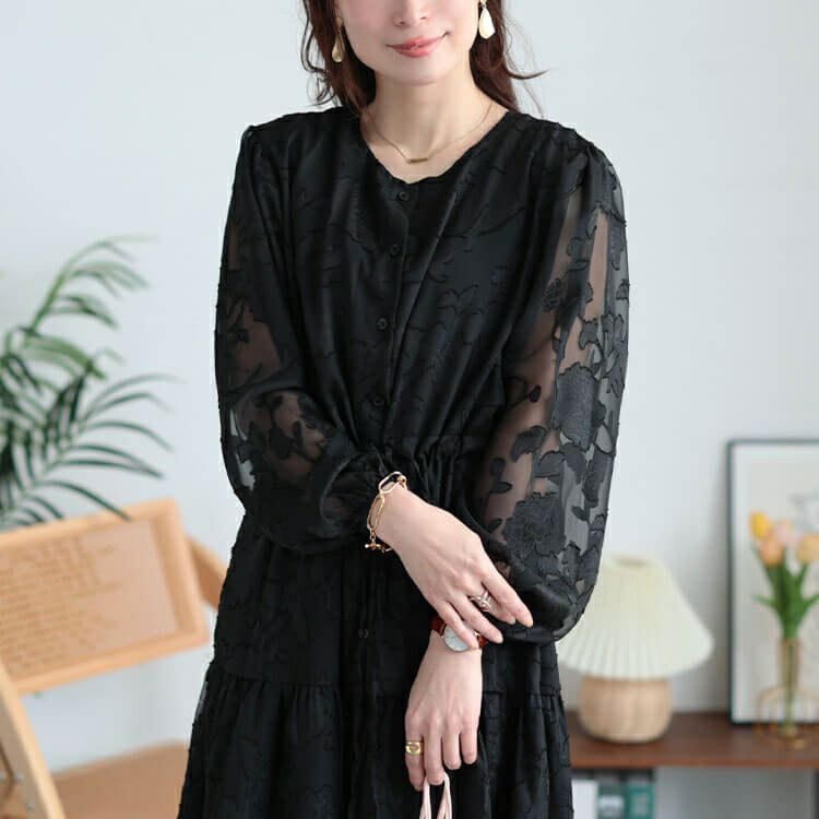 大きいサイズ レディース 花柄ジャガードティアードワンピース　jp535 【メール便可】