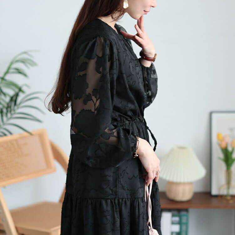 大きいサイズ レディース 花柄ジャガードティアードワンピース　jp535 【メール便可】