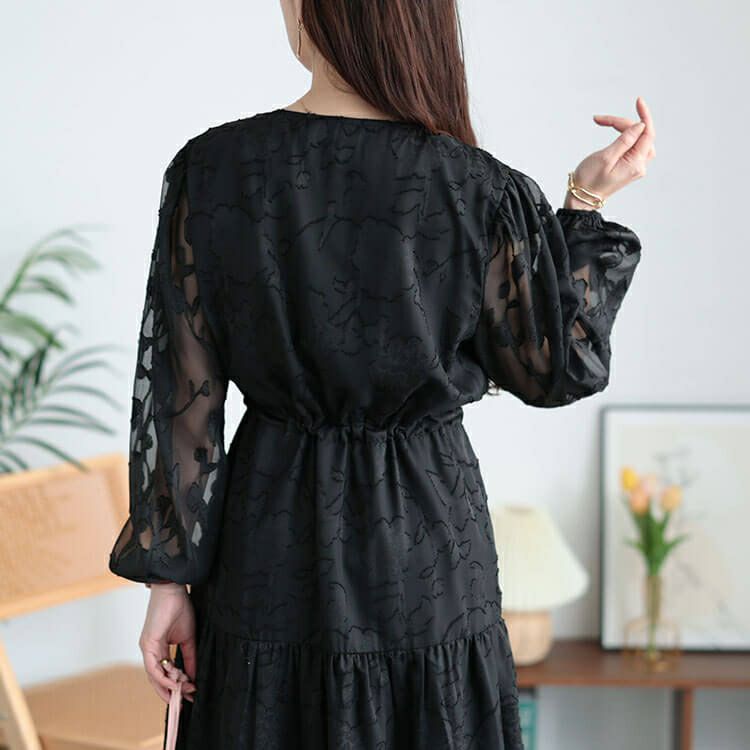 大きいサイズ レディース 花柄ジャガードティアードワンピース　jp535 【メール便可】