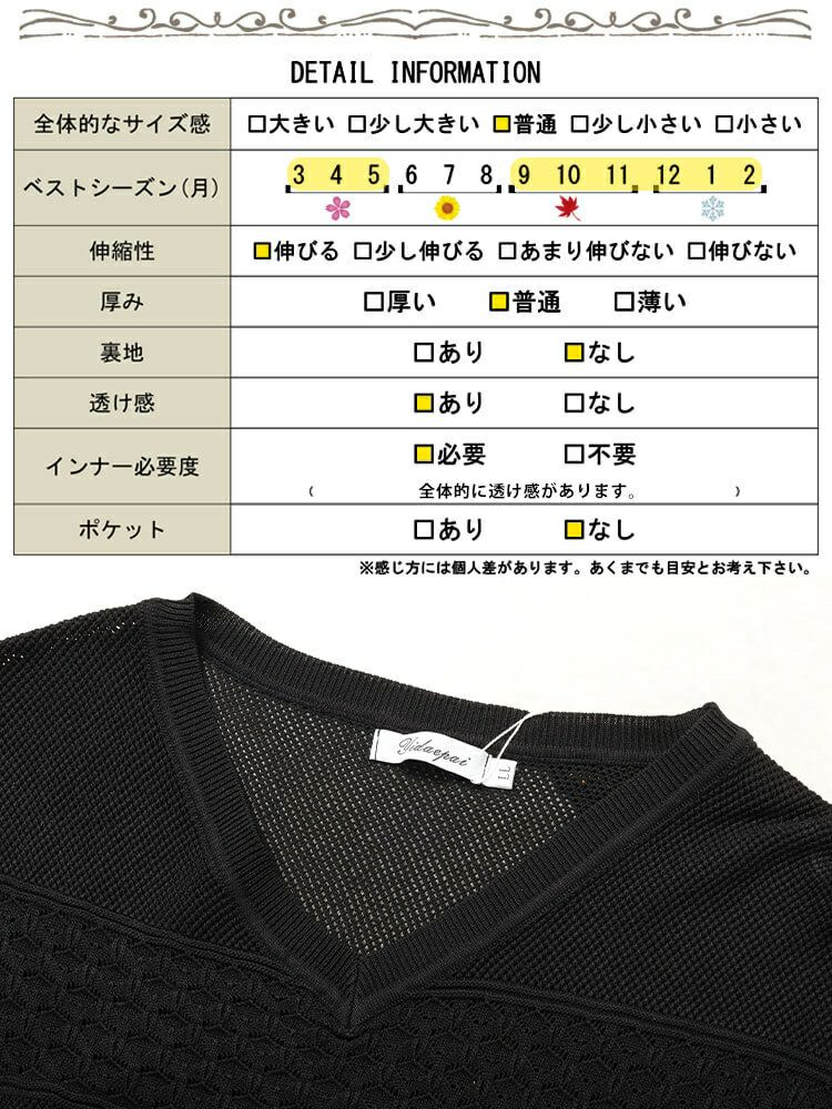大きいサイズ レディース 花柄刺繍チュール切り替え柄編みニット　jp528