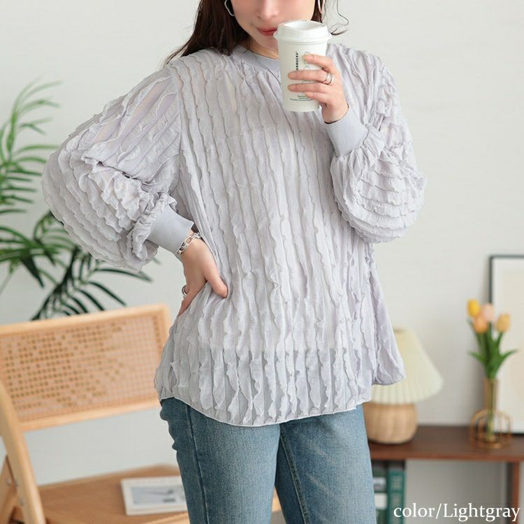 大きいサイズ レディース フリルタックジャガードプルオーバー　plan-271024 【メール便可】