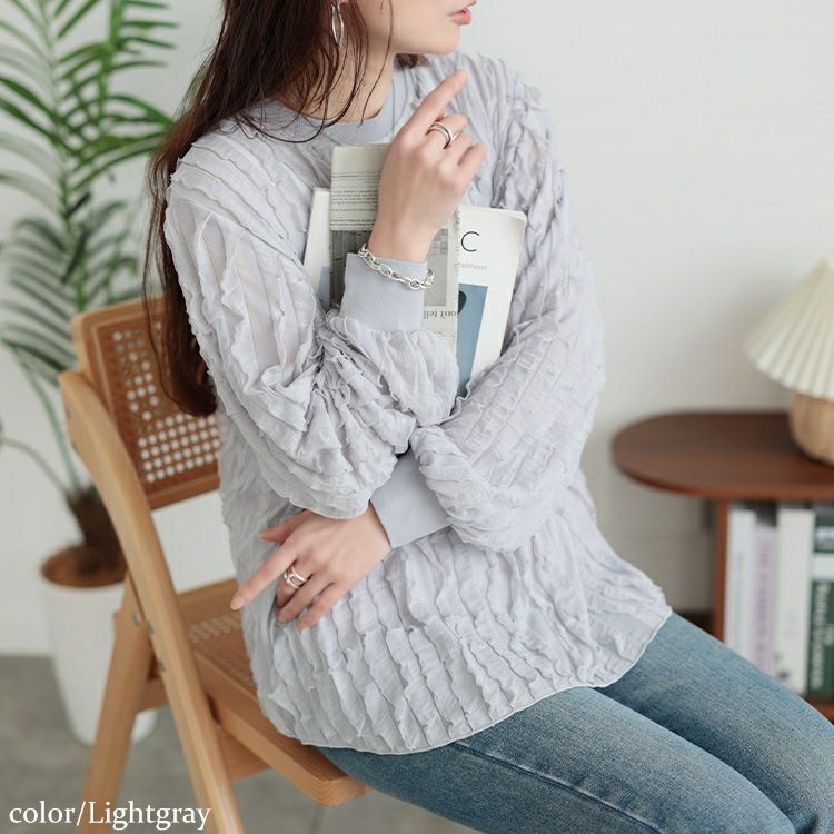 大きいサイズ レディース フリルタックジャガードプルオーバー　plan-271024 【メール便可】