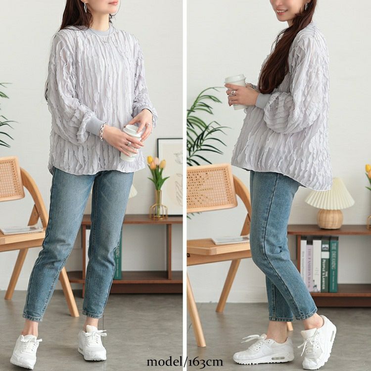 大きいサイズ レディース フリルタックジャガードプルオーバー　plan-271024 【メール便可】