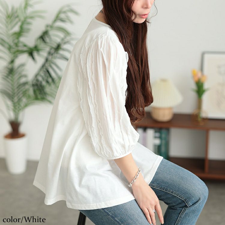 大きいサイズ レディース フリルタックジャガード切り替えプルオーバー　plan-271527 【メール便可】