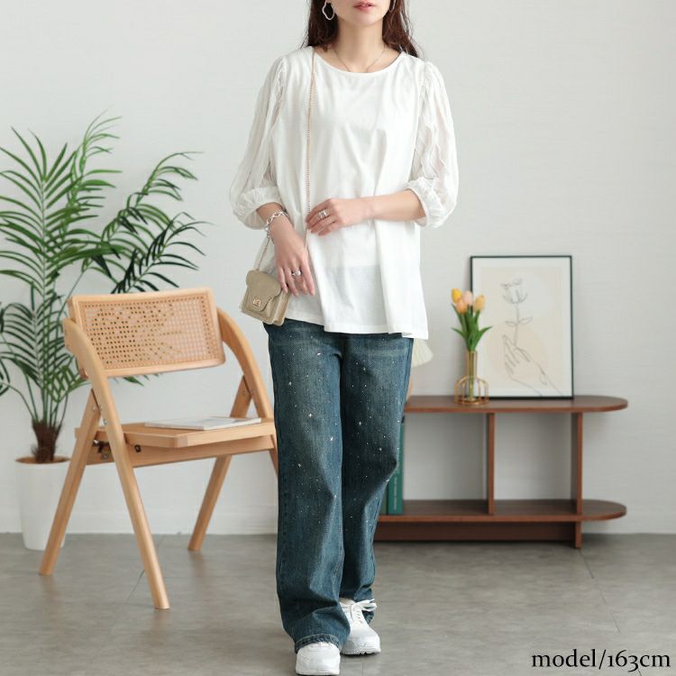 大きいサイズ レディース フリルタックジャガード切り替えプルオーバー　plan-271527 【メール便可】