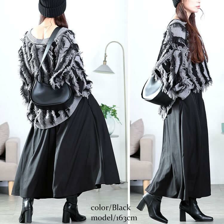 大きいサイズ レディース ダブルポケットフレアスカート　plan-350003 ブラック