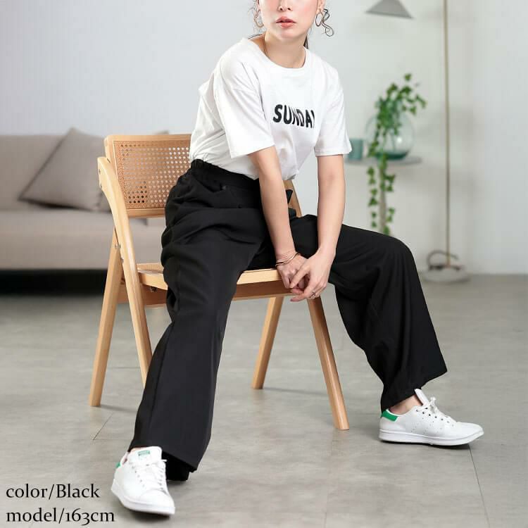 大きいサイズ レディース エステルツイルセンタータックワイドパンツ　plan-350001 ブラック