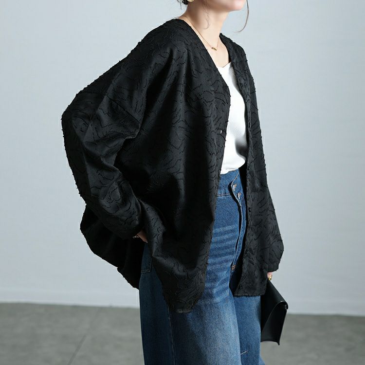 大きいサイズ レディース ジャガードサイドタックコクーンシャツ　sw-0701