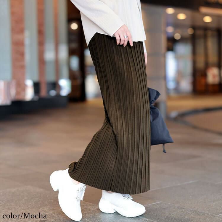 大きいサイズ レディース ランダムプリーツナロースカート　tog-1024 モカ