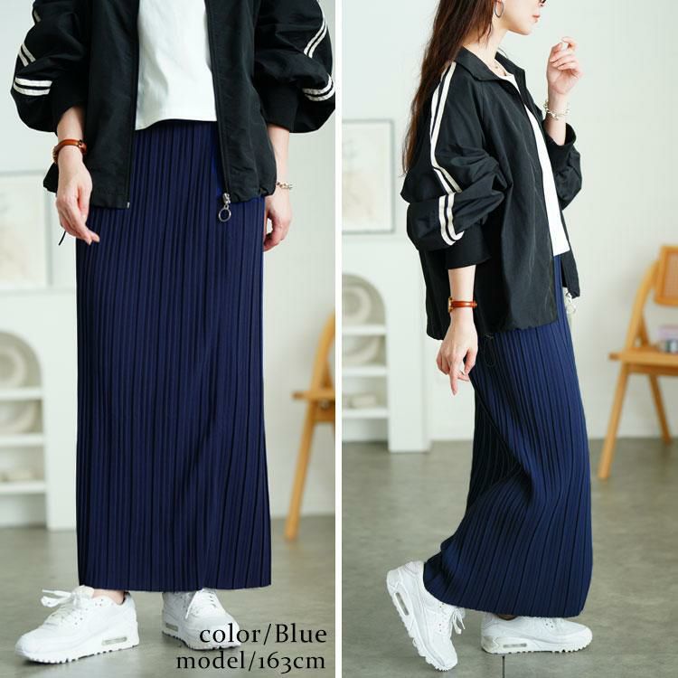 大きいサイズ レディース ランダムプリーツナロースカート　tog-1024 ブルー