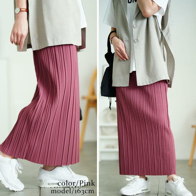大きいサイズ レディース ランダムプリーツナロースカート　tog-1024 ピンク