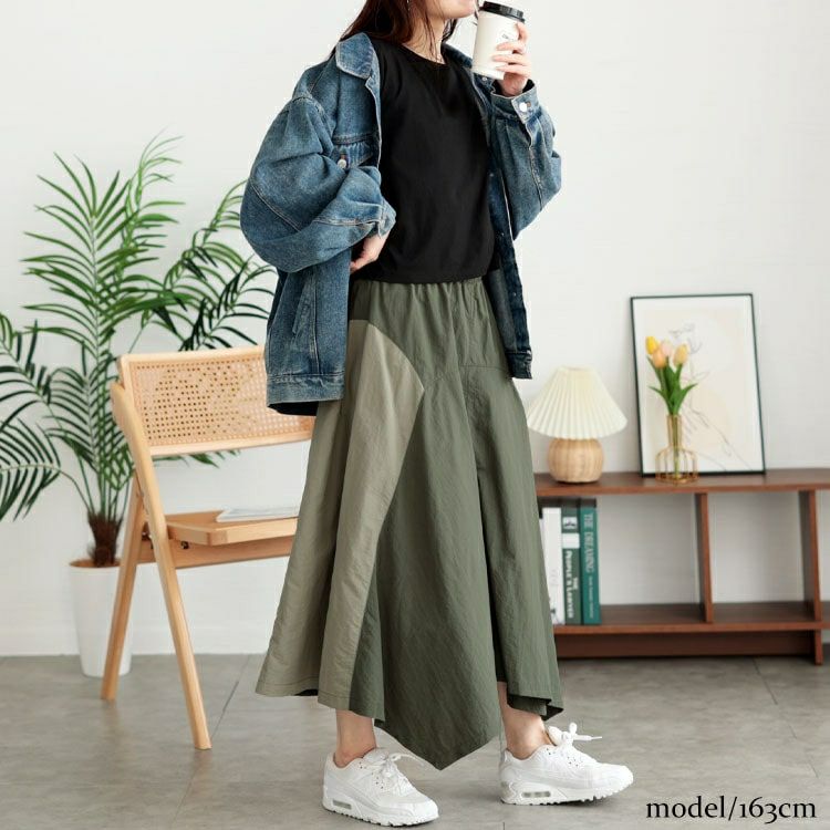 大きいサイズ レディース バイカラー切り替えイレヘムスカート　tog-1020