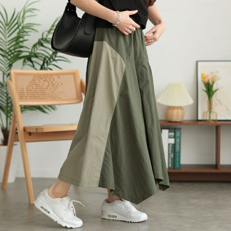 大きいサイズ レディース バイカラー切り替えイレヘムスカート　tog-1020