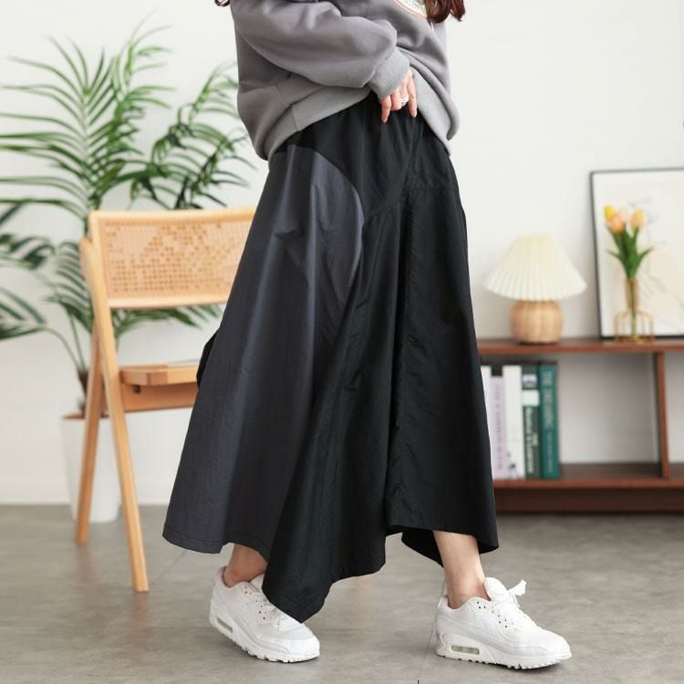 大きいサイズ レディース バイカラー切り替えイレヘムスカート　tog-1020 ブラック