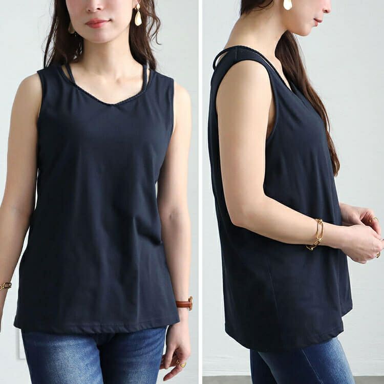 大きいサイズ レディース ホルターネックカップ付きタンクトップ　mncut-152050