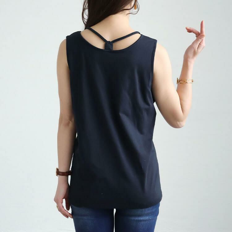 大きいサイズ レディース ホルターネックカップ付きタンクトップ　mncut-152050 ネイビー