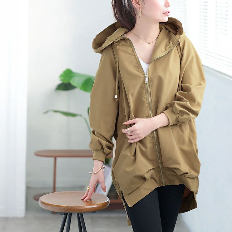 大きいサイズ レディース スリット入りマウンテンパーカー　goldy-1648