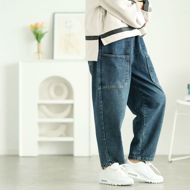 大きいサイズ レディース サルエルデニムパンツ　goldy-1646 ネイビー