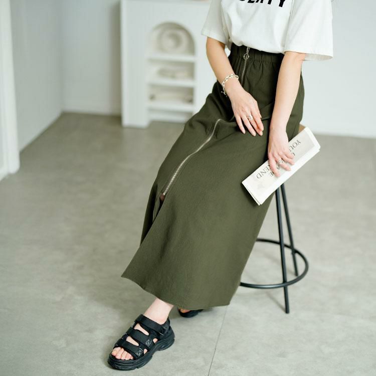 大きいサイズ レディース フロントジップアップフレアスカート　tog-1032 カーキ