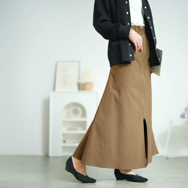 大きいサイズ レディース フロントジップアップフレアスカート　tog-1032 モカ