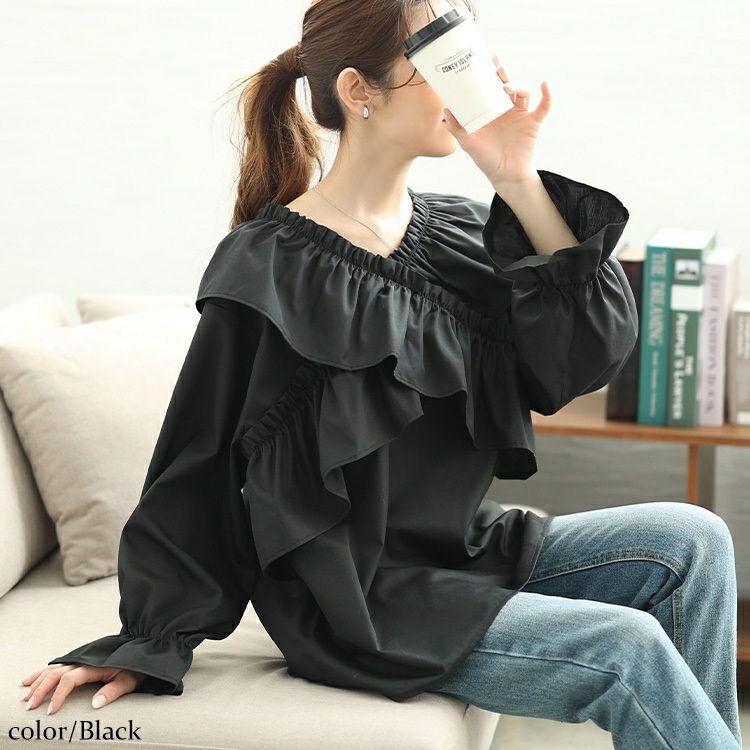 大きいサイズ レディース クロスフリルキャンディスリーブブラウス　tog-1029