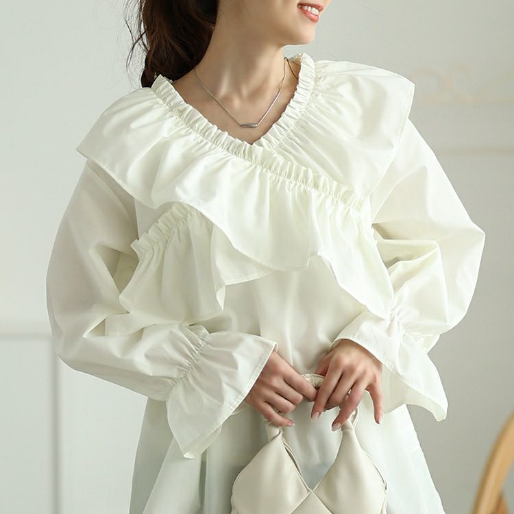 大きいサイズ レディース クロスフリルキャンディスリーブブラウス　tog-1029