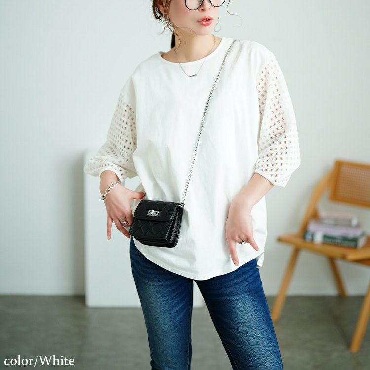 大きいサイズ レディース メッシュ変形スリーブプルオーバー　tog-1027 【メール便可】